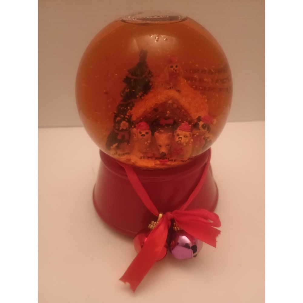 Vintage 🎄 Multi Color Glass Snow Globe Dog House - Dogs Wind Up Music Box Needs